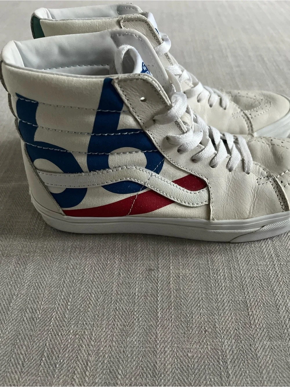 Vans Sk8-Hi Deck Club 66 White Leather High Top Skate Sneakers w/ Bold Graphics